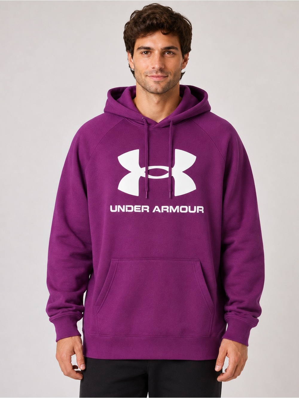 Under Armour Men’s Rival Fleece Big Logo Purple Pullover Hoodie XXL Loose Fit
